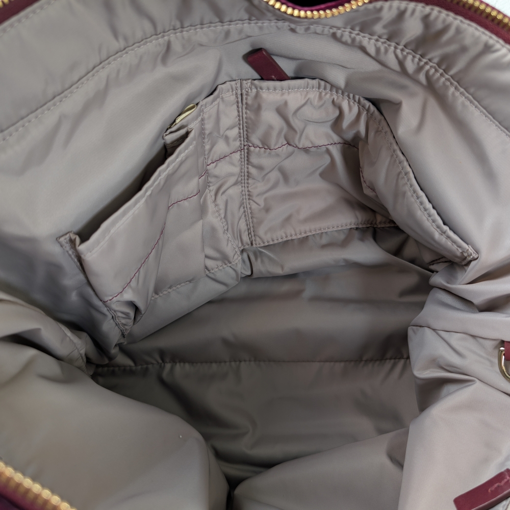 Tumi Velvet Tote Bag in Deep Burgundy with Brown Leather and Gold Hardware - Picture 6 of 13